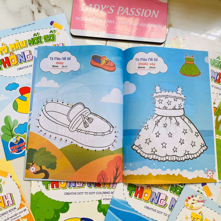 Túi 8 Quyển Tô Màu Nối Số Thông Minh Song Ngữ Anh Việt 8 Chủ Đề 003 - Lady'S Passion - Ảnh 6