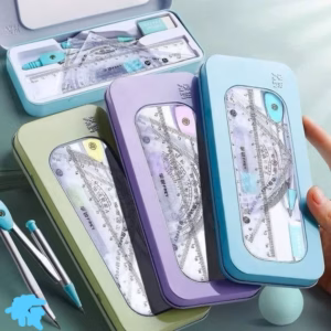 Bộ Đồ Dùng Học Tập 7 Chi Tiết Cho Bé Học Hình Học, Compa, Eke, Thước Kẻ Full Box