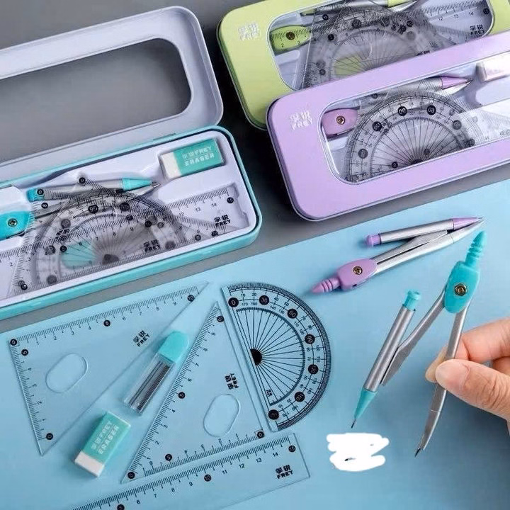 Bộ Đồ Dùng Học Tập 7 Chi Tiết Cho Bé Học Hình Học, Compa, Eke, Thước Kẻ Full Box - Ảnh 5