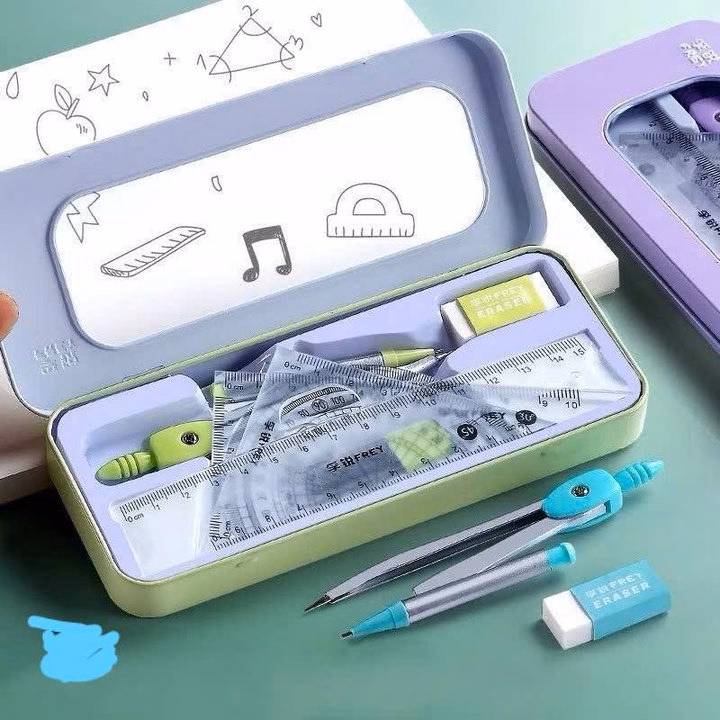 Bộ Đồ Dùng Học Tập 7 Chi Tiết Cho Bé Học Hình Học, Compa, Eke, Thước Kẻ Full Box - Ảnh 6