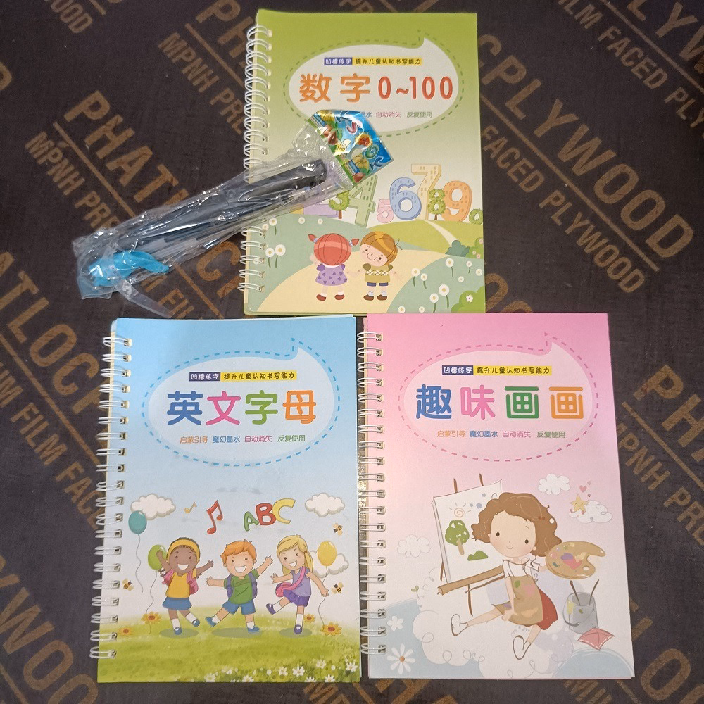 Bộ 3 Vở Tập Viết Nét Lõm Tự Xóa Kèm Bút Tự Bay Màu Cho Bé Luyện Dễ Dàng (1Bút + 5Ngòi + 1 Định Vị Cầm Bút) Gd127 - Lady'S Passion