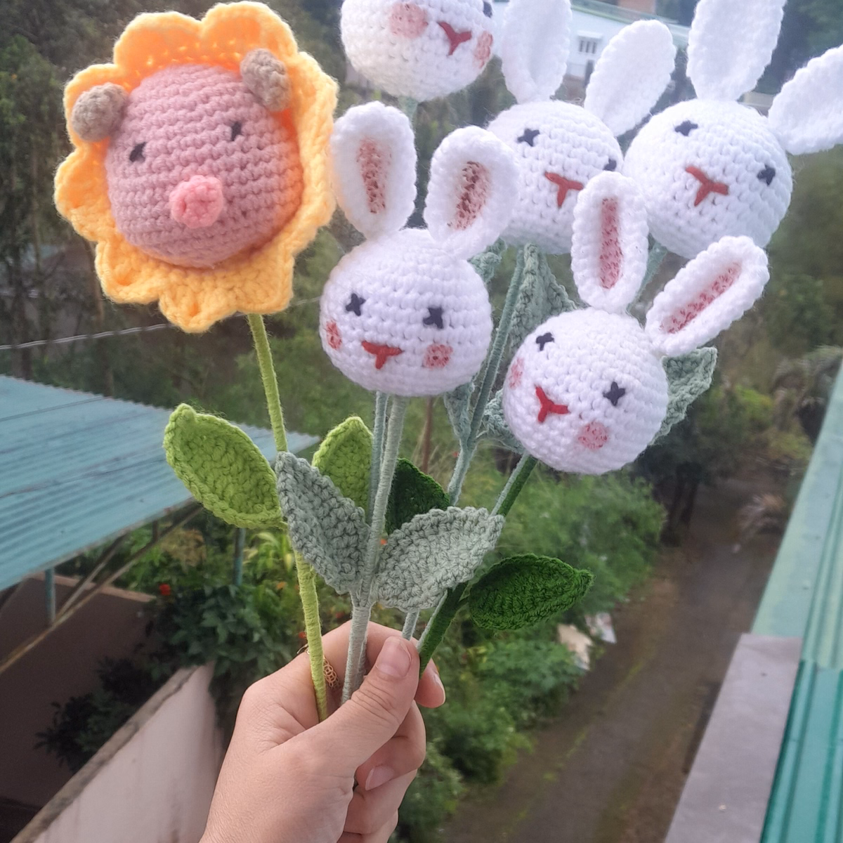 Một Cành Hoa Thỏ Bằng Len Handmade Yk07-Yukishop - Ảnh 4